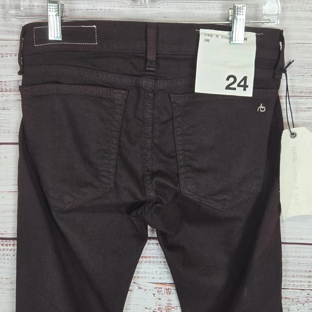 Rag & Bone Womens Jeans Dre Aged Burgundy Sz 24 Mid Rise Stretch Minimalist NWT